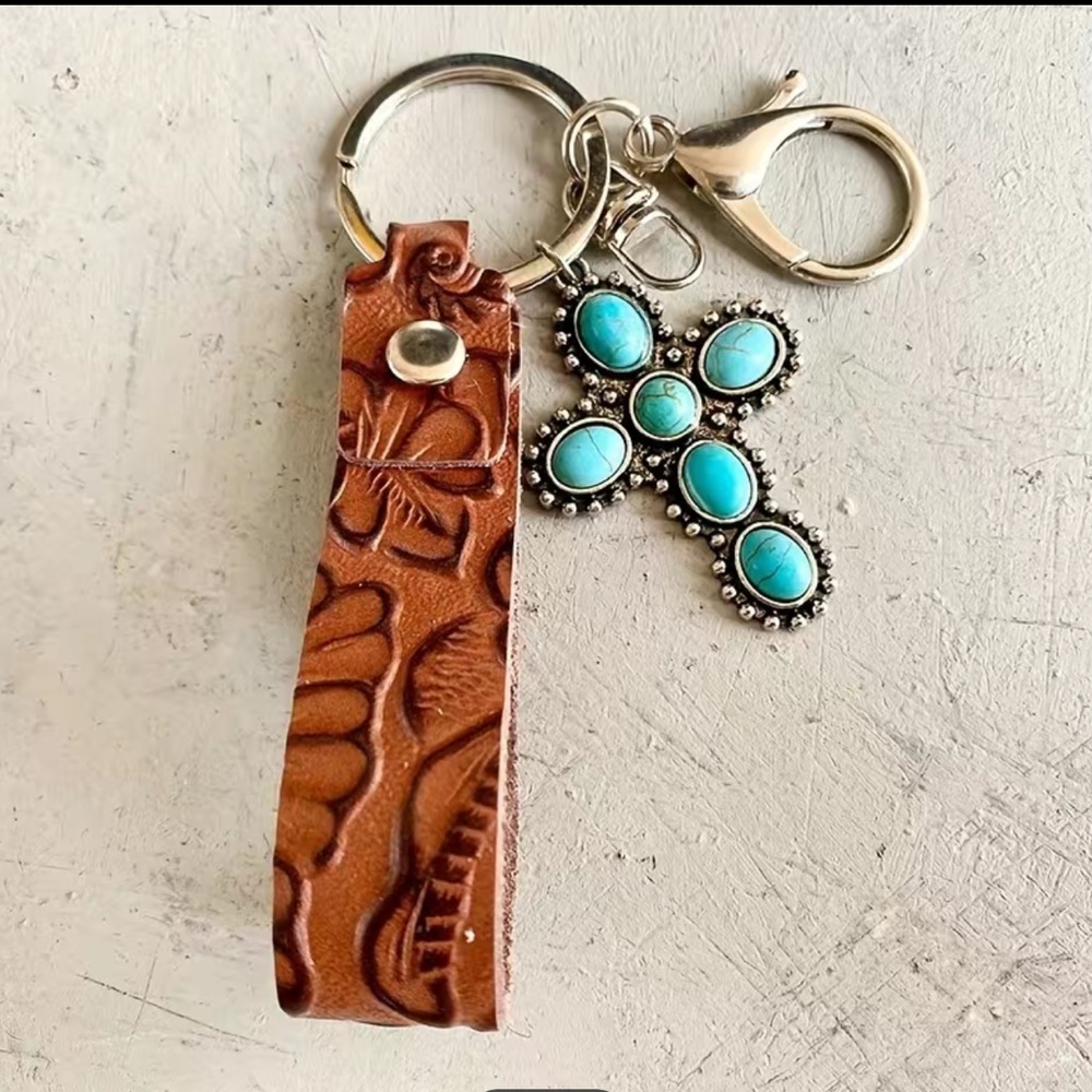 Cross Leather Keychain